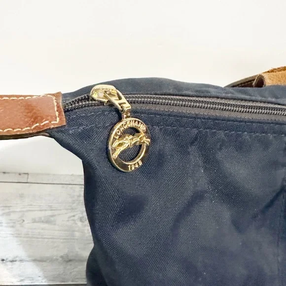 LONGCHAMP Le Pliage Navy Blue Canvas Br Copy gather Trim Travel Tote Bag - Picture 7 of 7